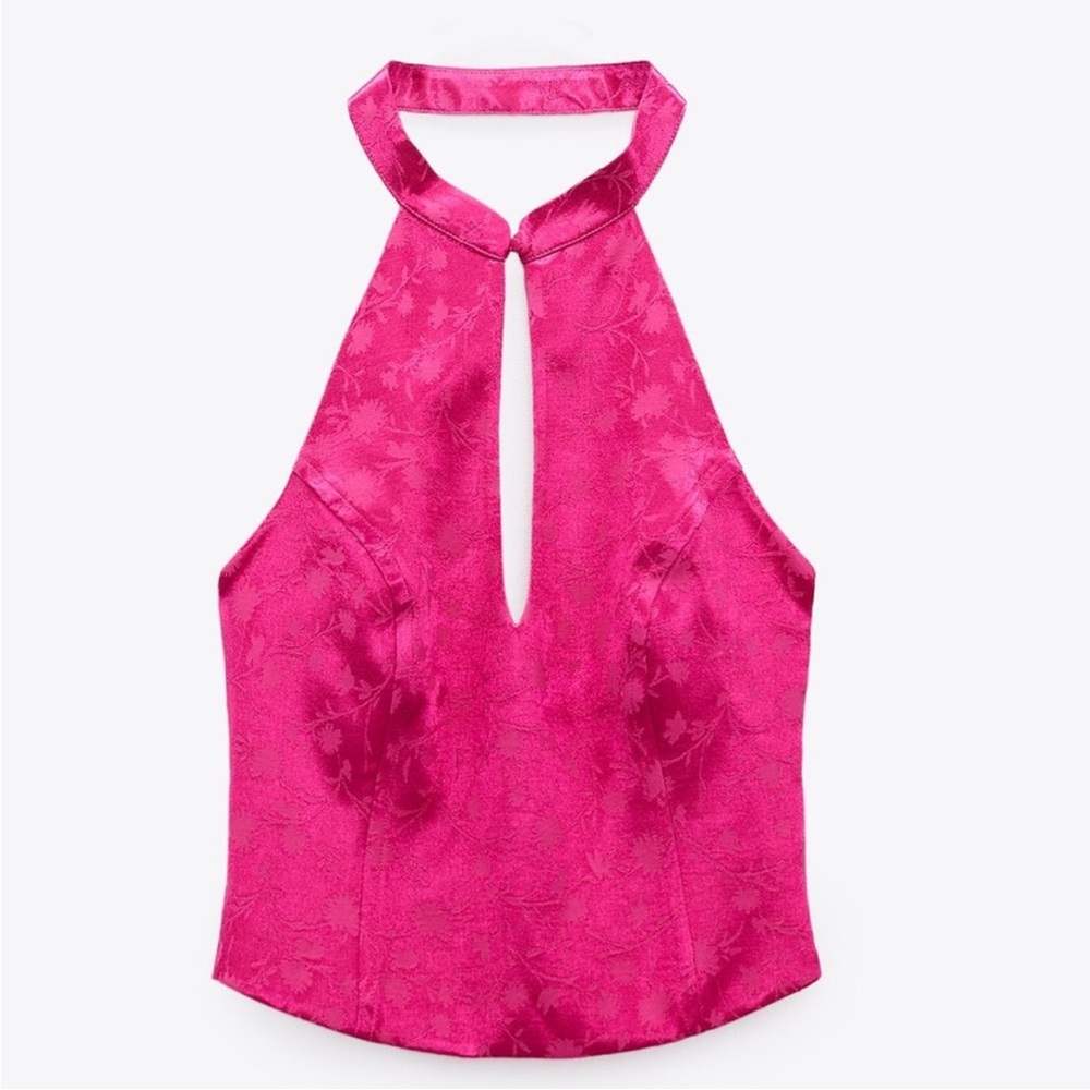 Zara Fushia Satin Jacquard Floral Top